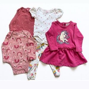 🌈 12-18M Pink Rainbow and Unicorn Baby Girl Bundle
